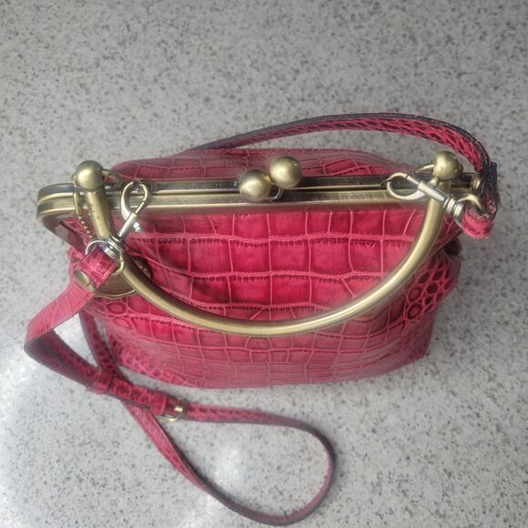 Patricia Nash 10th Anniversary Novella Kiss Clasp Pink Croc Crossbody Handbag - Picture 14 of 16